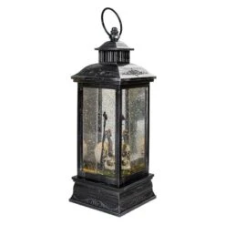 Northlight 11" Black & Brushed Silver LED Skull Head Halloween Snow Globe Lantern -Halloween Decor Shop D406215S 2