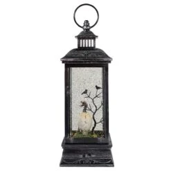 Northlight 11" Black & Brushed Silver LED Skull Head Halloween Snow Globe Lantern -Halloween Decor Shop D406215S 3