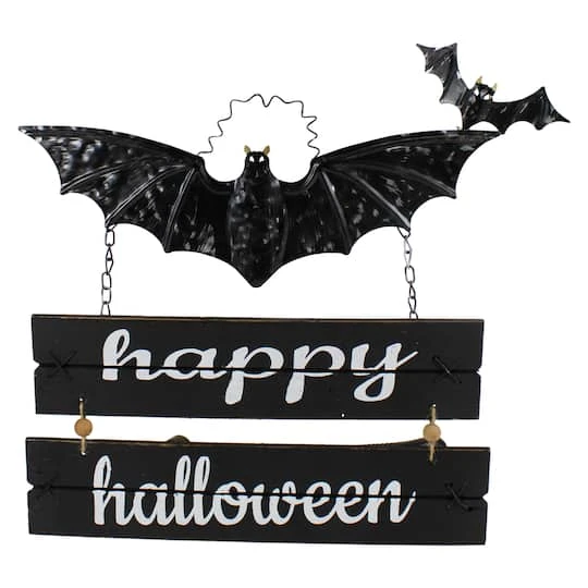 Northlight 17" Black Bat & Happy Halloween Metal Hanging Sign 2 Northlight 17" Black Bat & Happy Halloween Metal Hanging Sign - Image 2