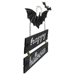 Northlight 17" Black Bat & Happy Halloween Metal Hanging Sign 6 Northlight 17" Black Bat & Happy Halloween Metal Hanging Sign -Halloween Decor Shop D406220S 2