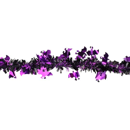 Northlight 50ft. Black & Purple Bats Halloween Tinsel Garland 3 Northlight 50ft. Black & Purple Bats Halloween Tinsel Garland - Image 3
