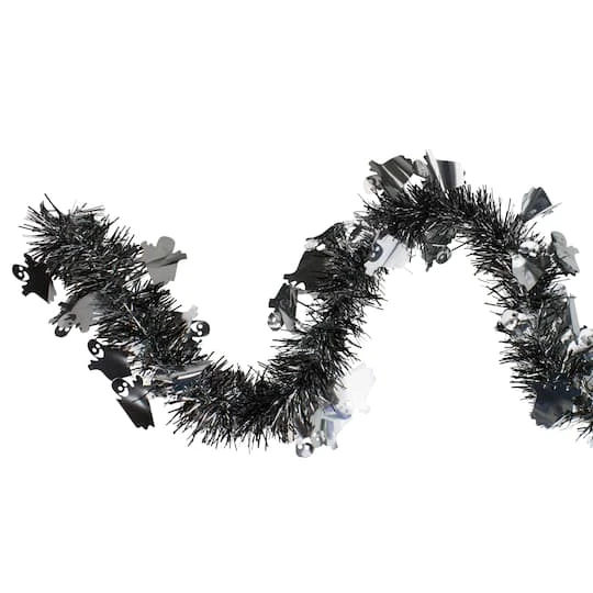 Northlight 50ft. Black & Silver Ghosts Halloween Tinsel Garland 2 Northlight 50ft. Black & Silver Ghosts Halloween Tinsel Garland - Image 2