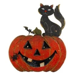 Northlight 14" Lighted Orange & Black Smiling Pumpkin Halloween Tabletop Decor