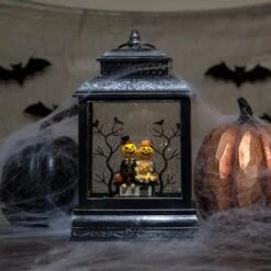 Northlight 11.5" Black Lighted Halloween Snow Globe Lantern With Pumpkin Couple -Halloween Decor Shop D406239S 2