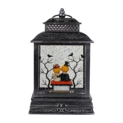 Northlight 11.5" Black Lighted Halloween Snow Globe Lantern With Pumpkin Couple -Halloween Decor Shop D406239S 4