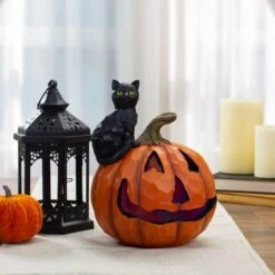 Northlight 10" Jack-O-Lantern & Black Cat Tabletop Halloween Decoration 8 Northlight 10" Jack-O-Lantern & Black Cat Tabletop Halloween Decoration -Halloween Decor Shop D406243S 2