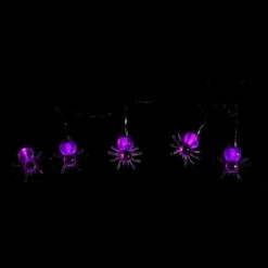 Northlight 10ct. 4ft. Purple Spider LED Halloween Black Wire Lights -Halloween Decor Shop D406247S 5