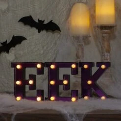 Northlight 6.5" Lighted Black & Purple EEK Halloween Marquee Sign 8 Northlight 6.5" Lighted Black & Purple EEK Halloween Marquee Sign -Halloween Decor Shop D406258S 2