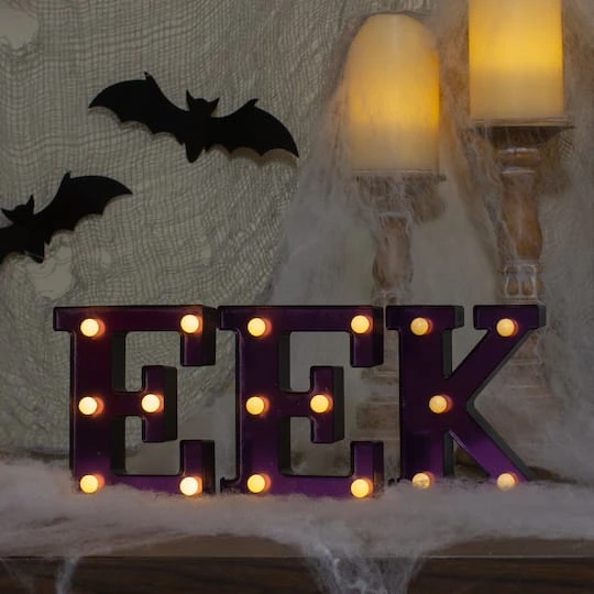 Northlight 6.5" Lighted Black & Purple EEK Halloween Marquee Sign 3 Northlight 6.5" Lighted Black & Purple EEK Halloween Marquee Sign - Image 3