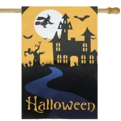 Northlight Spooky House Halloween Outdoor Garden Flag With Bats & Witch, 20" X 48"
