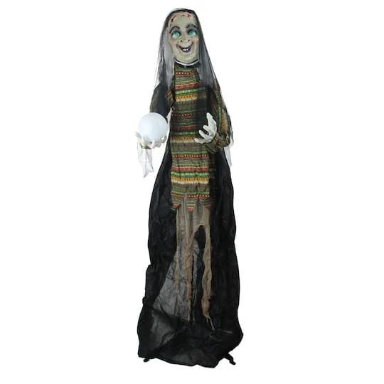 Northlight 5.5ft. Pre-Lit Black & Green Standing Fortune Witch With Magic Ball Halloween Display 1 Northlight 5.5ft. Pre-Lit Black & Green Standing Fortune Witch With Magic Ball Halloween Display