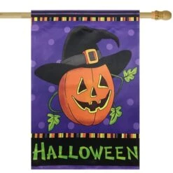Northlight Happy Halloween Pumpkin In A Witch Hat Outdoor Garden Flag, 28" X 40" -Halloween Decor Shop D406352S 2