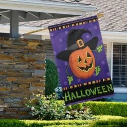 Northlight Happy Halloween Pumpkin In A Witch Hat Outdoor Garden Flag, 28" X 40" -Halloween Decor Shop D406352S 3