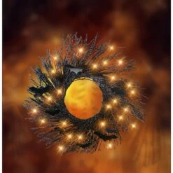 Northlight 22" Black LED Halloween Bats Twig Wreath -Halloween Decor Shop D406354S 2