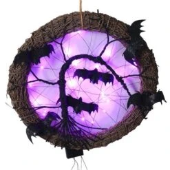 Northlight 15" LED Rattan With Bats Halloween Wreath