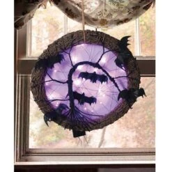 Northlight 15" LED Rattan With Bats Halloween Wreath -Halloween Decor Shop D406355S 2