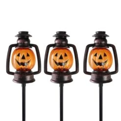 Northlight 16.75" Orange Flickering Halloween Jack O' Lantern Pathway Markers, 3ct.
