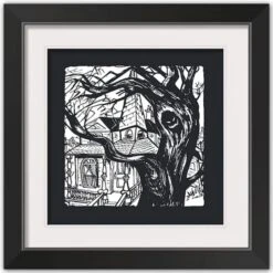 Haunted House Halloween Print In Black Frame