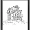 Haunted House Sketch Halloween Print In Black Frame 8 Haunted House Sketch Halloween Print In Black Frame -Halloween Decor Shop D442693S 1