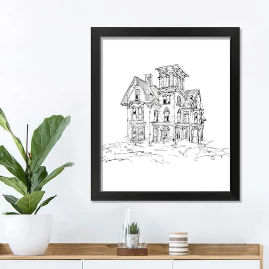 Haunted House Sketch Halloween Print In Black Frame 4 Haunted House Sketch Halloween Print In Black Frame - Image 4