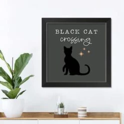 Black Cat Halloween Print In Black Frame -Halloween Decor Shop D442717S 3