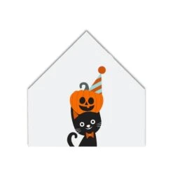 Cat Pumpkin Hat House Shaped Canvas