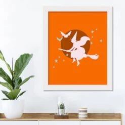 Flying Witch White Framed Print Wall Art 7 Flying Witch White Framed Print Wall Art -Halloween Decor Shop D442771S 3