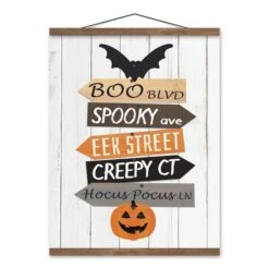 Halloween Street Names Teak Hanging Canvas