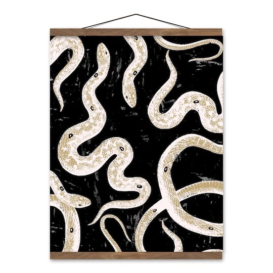 Black Snake Collage Teak Hanging Canvas Wall Art 1 Black Snake Collage Teak Hanging Canvas Wall Art
