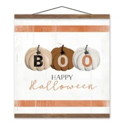 Halloween Pumpkins Teak Hanging Canvas
