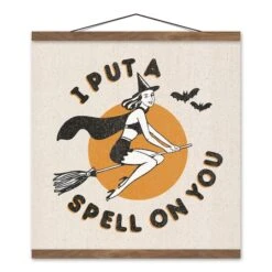 Retro Witch Teak Hanging Canvas Wall Art