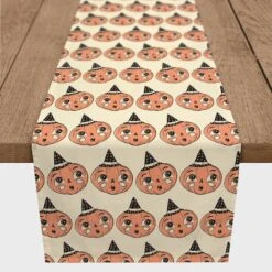 72" Retro Pumpkin Poly Twill Table Runner 7 72" Retro Pumpkin Poly Twill Table Runner -Halloween Decor Shop D442796S 1