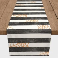 90" Spiderwebs And Stripes Poly Twill Table Runner -Halloween Decor Shop D442801S 1