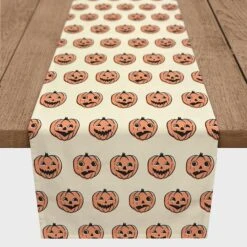 72" Trick Or Treat Pumpkins Poly Twill Table Runner -Halloween Decor Shop D442803S 1