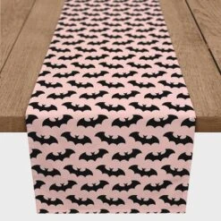 90" Bats On Pink Pattern Poly Twill Table Runner 7 90" Bats On Pink Pattern Poly Twill Table Runner -Halloween Decor Shop D442822S 1