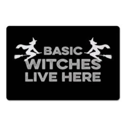 Black Basic Witches Live Here Floor Mat