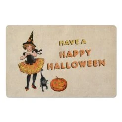 Happy Halloween Tutu Witch Girl Floor Mat