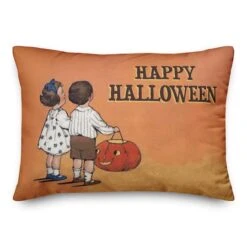 Vintage Halloween Trick Or Treating Kids Throw Pillow 3 Vintage Halloween Trick Or Treating Kids Throw Pillow -Halloween Decor Shop D442944S 1 1