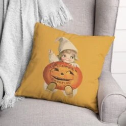 Halloween Pumpkin Child Throw Pillow -Halloween Decor Shop D442946S 2
