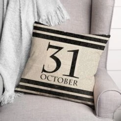 Halloween Date Newspaper Throw Pillow -Halloween Decor Shop D442948S 2