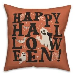 Happy Halloween Orange Throw Pillow