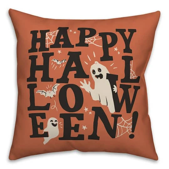 Happy Halloween Orange Throw Pillow 1 Happy Halloween Orange Throw Pillow