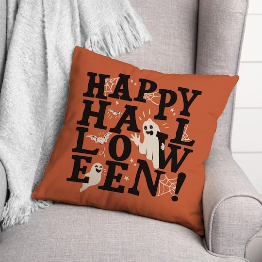 Happy Halloween Orange Throw Pillow 4 Happy Halloween Orange Throw Pillow - Image 4