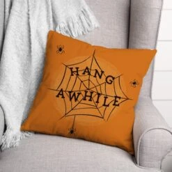 Hang Awhile Spiderweb Spun Poly Throw Pillow 7 Hang Awhile Spiderweb Spun Poly Throw Pillow -Halloween Decor Shop D442950S 3