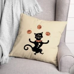 Juggling Cat Spun Poly Throw Pillow -Halloween Decor Shop D442951S 3