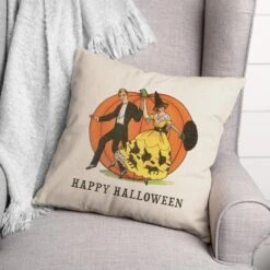 Happy Halloween Linen Couple Throw Pillow 5 Happy Halloween Linen Couple Throw Pillow -Halloween Decor Shop D442952S 2