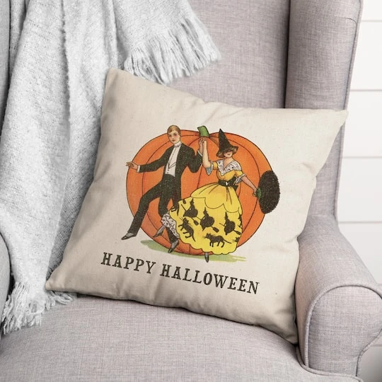 Happy Halloween Linen Couple Throw Pillow 3 Happy Halloween Linen Couple Throw Pillow - Image 3