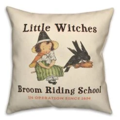 Lil Witch Broom Riding School Spun Poly Throw Pillow