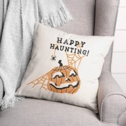 Mid Mod Pumpkin Happy Haunting Spun Poly Throw Pillow 5 Mid Mod Pumpkin Happy Haunting Spun Poly Throw Pillow -Halloween Decor Shop D442954S 2