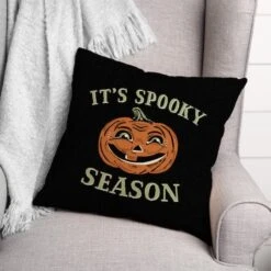 Retro Pumpkin Spooky Season Spun Poly Throw Pillow -Halloween Decor Shop D442956S 3